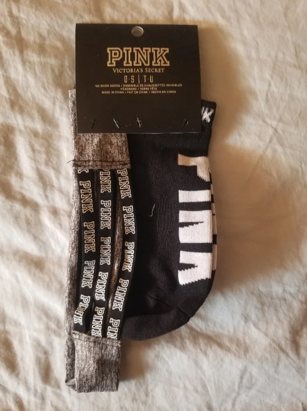 Victoria's Secret Black & White No Show Socks And Gray Headband One Size - New